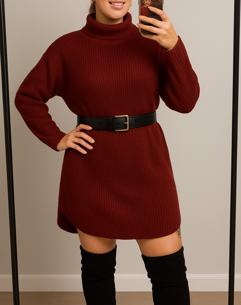 Robe pull en tricot épais à col roulé et coupe ample