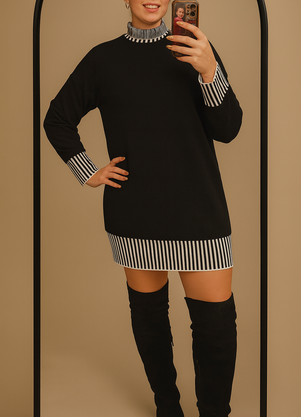 Robe pull extensible à maille uni et col montant tortue